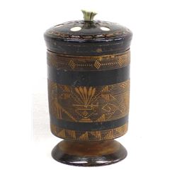 1940s Carved Wood Lidded Canister