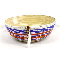 Large Hand Beaded Bamboo Bowl by Kills Thunder
