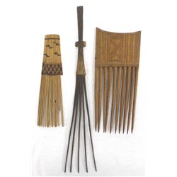 3 Vintage African Tribal Carved Wood Hair Combs