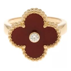 Van Cleef and Arpels Alhambra Carnelian + Diamond Ring