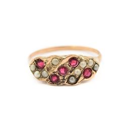 Victorian Gold, Pearl & Ruby Ring (Size 6)
