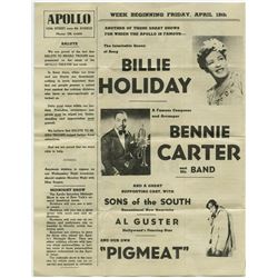 BILLIE HOLIDAY ,Hot Lips Page and JAY McSHANN 1942 Apollo Concert Handbill