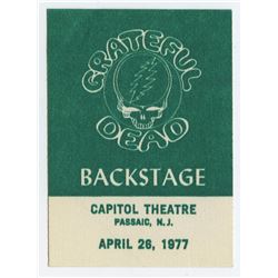 GRATEFUL DEAD Authentic 1977 UNUSED Backstage Pass ; Capitol Theatre . Passaic, NJ.