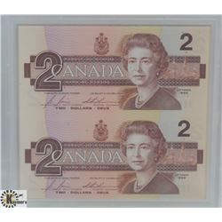 1986 SHEET OF 2 CANADA UNCIRCULATED $2 DOLLAR