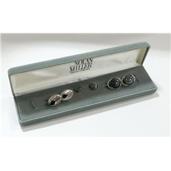 ESTATE LOT OF 2 PAIR SILVER & HEMATITE STONE CUFF