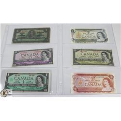 LOT OF 6 VARIOUS OLD CANADA BANK NOTES