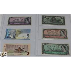 LOT OF 6 VARIOUS OLD CANADA BANK NOTES