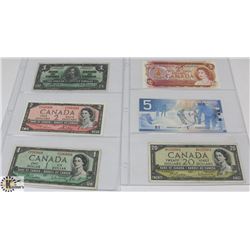 LOT OF 6 VARIOUS OLD CANADA BANK NOTES