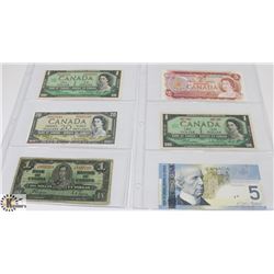 LOT OF 6 VARIOUS OLD CANADA BANK NOTES