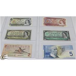 LOT OF 6 VARIOUS OLD CANADA BANK NOTES