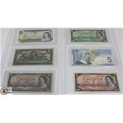 LOT OF 6 VARIOUS OLD CANADA BANK NOTES