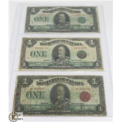 1923 LOT OF 3 DOMINION OF CANADA $1 DOLLAR NOTES