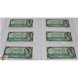 LOT OF 6 IN SEQUENCE 1967 UNCIRCULATED $1 BANK