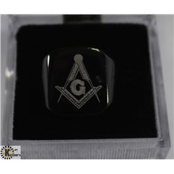 BLACK MASONIC SYMBOL RING SIZE 9