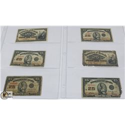 1900-1923 LOT OF 6 DOMINION OF CANADA 25 CENTS