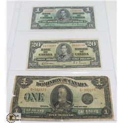 1923-1937 LOT OF 3 OLD CANADA BANK NOTES