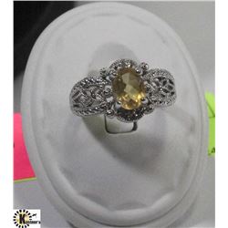 STERLING SILVER 925 RING WITH CITRINE STONE, SZ 6