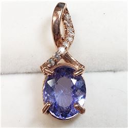 20) 14K ROSE GOLD TANZANITE & DIAMOND PENDANT,
