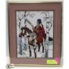 Image 1 : FRAMED NATIVE AMERICAN STITCHWORK PICTURE- 13" X