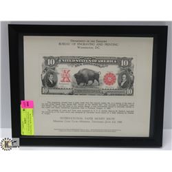 U.S. TREASURY $10 ORIGINAL ENGRAVING- "BUFFALO BI