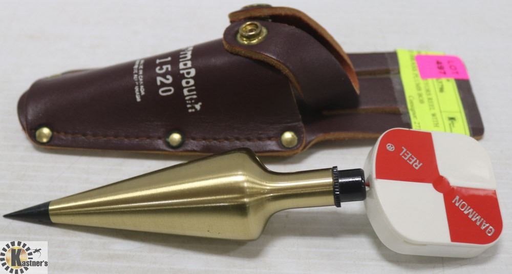 GAMMON SURVEYORS REEL WITH SOLID BRASS PLUMB BOB