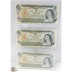 1973 CANADIAN $1 DOLLAR BILLS- SET OF 3