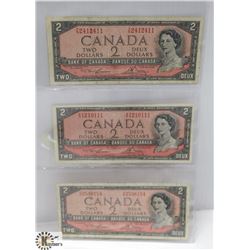 1954 CANADIAN $2 DOLLAR BILLS- SET OF 3
