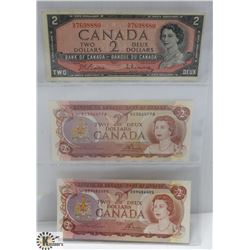CANADIAN $2 DOLLAR BILLS- 1- 1954, 2-1974