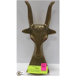 VINTAGE SOLID BRASS  LONGHORN BULL DOOR STOP /BOOT