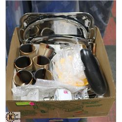 BOX W/HOUSEHOLD ITEMS INCL. VINTAGE OIL