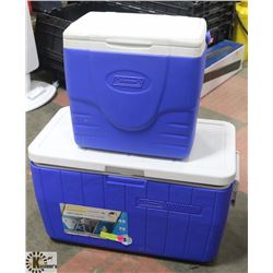 SET OF 2 COLEMAN BLUE & WHITE COOLERS