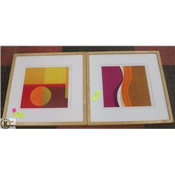 SET OF 2 WOOD FRAMED ABSTRACT PICTURES -