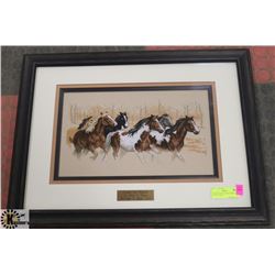 FRAMED NEEDLEPOINT HORSES (24.5"L X 19"H) -