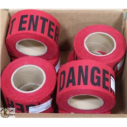 CASE WITH 8 ROLLS OF FABRIC FLAGGING IN RED