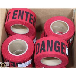 CASE WITH 8 ROLLS OF FABRIC FLAGGING IN RED