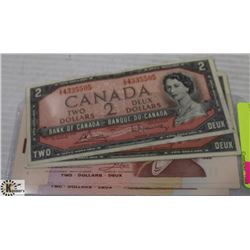 LOT OF ELEVEN $2 CANADIAN BILLS,