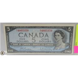 1954 $5 CANADIAN BILL