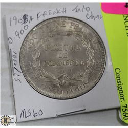 1908 FRENCH INDO CHINA PIASTRE SILVER