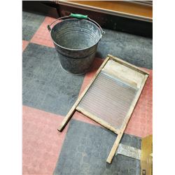 ANTIQUE WASHBOARD WITH METAL