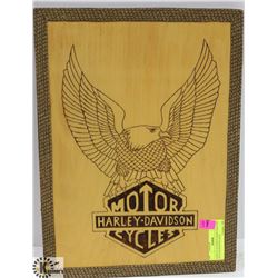 HARLEY DAVIDSON HAND CRAFTED WOOD BURNED PLAQUE