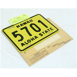 1969 HAWAII ALOHA STATE MOTORCYCLE LICENSE PLATE
