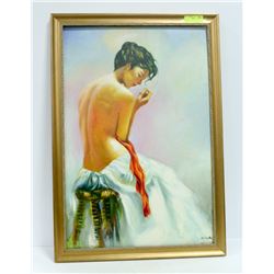 FRAMED OIL ON CANVAS OF WOMAN