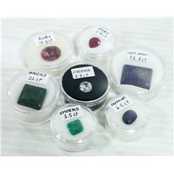 LOT OF 7 VARIOUS RUBY, EMERALD, SAPPHIRE, LAPIS
