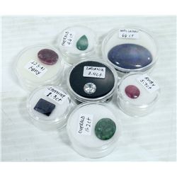 LOT OF 7 VARIOUS RUBY, EMERALD, SAPPHIRE, LAPIS