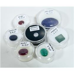 LOT OF 7 VARIOUS RUBY, EMERALD, SAPPHIRE, LAPIS