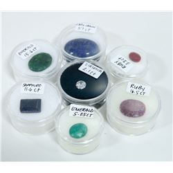 LOT OF 7 VARIOUS RUBY, EMERALD, SAPPHIRE, LAPIS