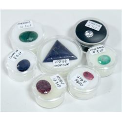 LOT OF 7 VARIOUS RUBY, EMERALD, SAPPHIRE, LAPIS
