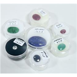 LOT OF 7 VARIOUS RUBY, EMERALD, SAPPHIRE, LAPIS