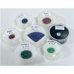 LOT OF 7 VARIOUS RUBY, EMERALD, SAPPHIRE, LAPIS
