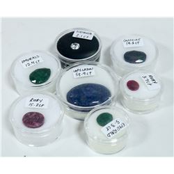 LOT OF 7 VARIOUS RUBY, EMERALD, SAPPHIRE, LAPIS